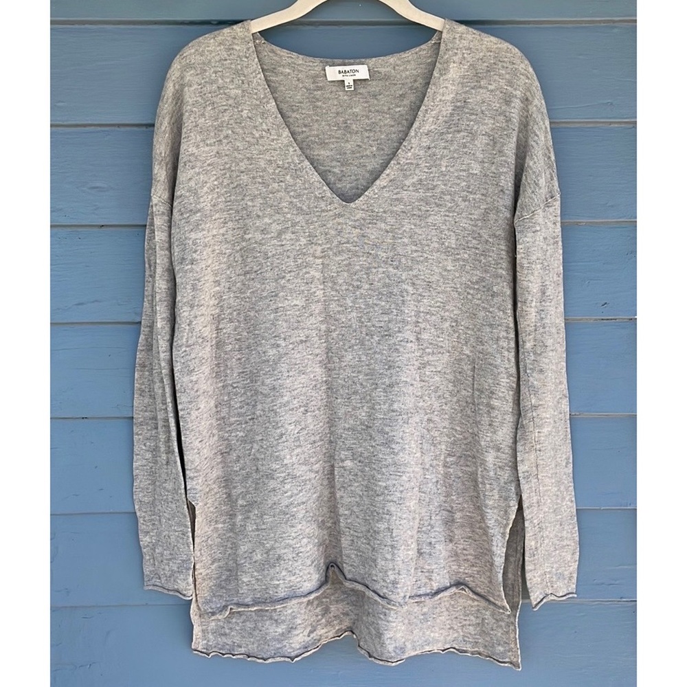 Babaton Erin Wool-Linen Knit High-Low Sweater